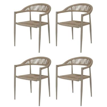 Imagem de Kit 4 Cadeiras Empilhável Laguna Trancoso Fratini Aluminio Fendi Assento Trama Corda Náutica Fendi