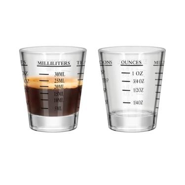 Imagem de 2 peças de copos de dosagem, copos de café expresso, vidro pesado líquido, 26 medições incrementais, 28,3 g, 2 TBS, 6 colheres de chá, utensílios de cozinha de 30 ml (2, preto)
