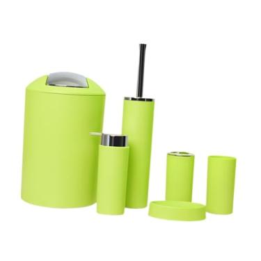 Imagem de FytStycale Conjunto de Acessórios para Banheiro com 6 Peças, Dispensador de Sabonete, Lata de Lixo, Abrilhantador, Escova de Vaso Sanitário Prática, Suprimentos, Verde, Tamanho real