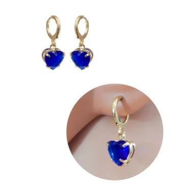 Imagem de Brinco Coração Pedra Cristal Azul Folheado Ouro 18k Antialérgico - MIX