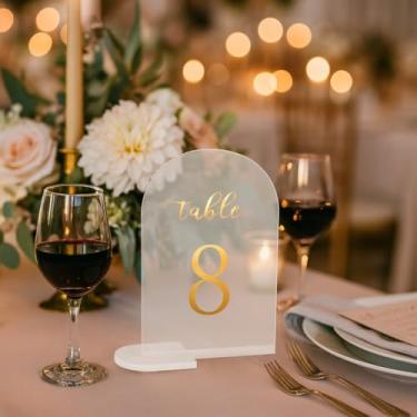 Imagem de Placas acrílicas para mesa de casamento, 12 x 17 cm, arco de festa, números 1-15 com fonte dourada (número 8)