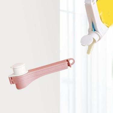 Imagem de Pacote com 2 pequenos clipes de vedação de saco de alimentos rosa com bico de despejo, hermético para organização de armazenamento de lanches de cozinha