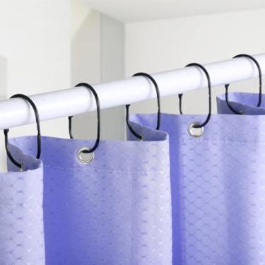 Imagem de Pacote com 12 ganchos de cortina de chuveiro (6,8 cm × 3,5 cm), anéis de cortina de chuveiro ovais de metal com dobradiça ajustável para haste de janela de banheiro, design de encaixe abre facilmente