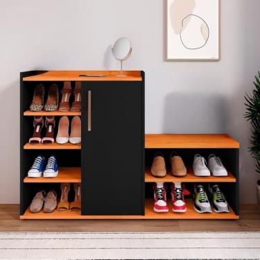 Imagem de Sapateira Multiuso com Banco 1 Porta para Hall de Entrada e Quarto – Organizador de Calçados Compacto e Moderno (PRETO RIPADO)