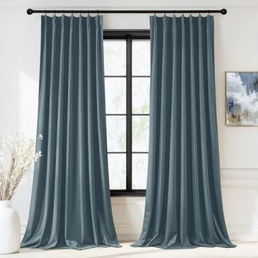 Imagem de StangH Cortinas de veludo azul ardósia 213 cm de comprimento, cortinas plissadas supermacias para escurecimento para sala de estar, divisória de quarto para sistema de trilha, escritório, L101 x C84