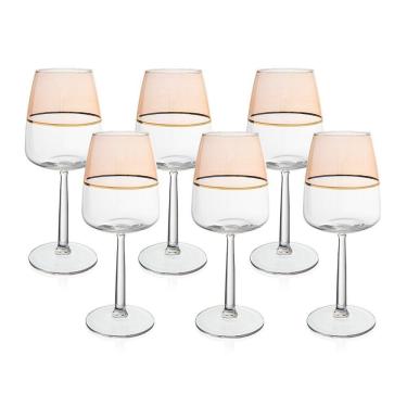 Imagem de Jogo De Taças Copa E Cia 6 Peças Duo Filetada Ouro 430 Ml Em Vidro Rosê