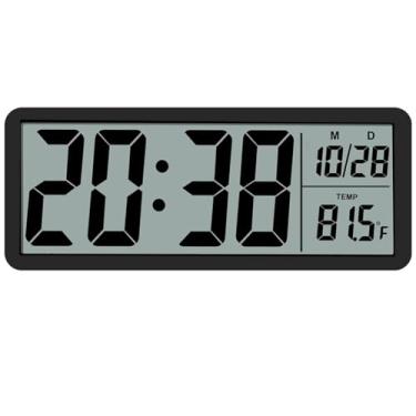 Imagem de SwlatUtokf Relógio de parede digital grande de 21,6 cm, operado por bateria ou plugue, relógio digital LCD, visor grande com hora, data e temperatura, relógio de parede e mesa para quarto, sala de