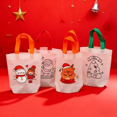 Imagem de 12 peças de 25,4 x 22,8 cm, sacolas de Natal para colorir, bolsas reutilizáveis com desenhos de Papai Noel e boneco de neve, bolsas de atividades artísticas criativas para dar de presente de Natal