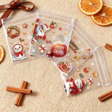 Imagem de 100 unidades de sacolas de Natal de 12,7 x 10 cm - celofane autoadesivo | Para doces, chocolate e biscoitos | 4 designs festivos | Para lembrancinhas de festas de fim de ano e embalagem de presente