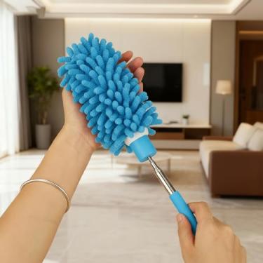 Imagem de Espanador de microfibra extensível para limpeza, alça telescópica de aço inoxidável, espanador lavável para ventilador, móveis, carro