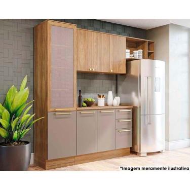 Imagem de Cozinha Completa Botanic 5 Peças (2 Armários + 1 Balcão + 1 Paneleiro + 1 Complemento) M654 Nogueira-fendi - Kappesberg
