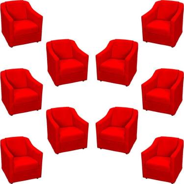 Imagem de Kit 10 Poltronas Decorativa Mila Pé De Plástico Cromado - Vermelho Suede