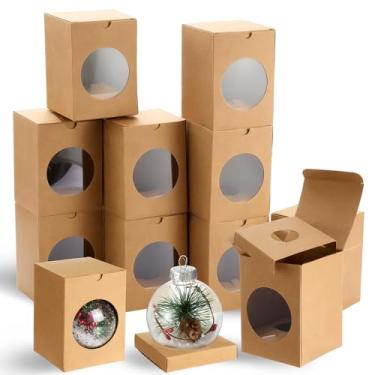 Imagem de Fullhawl Pacote com 20 bolas de enfeites de Natal, caixas de 3,2 x 8 x 10,7 cm, caixa de presente de bolas de árvore de Natal com tampas e janela, enfeites de Natal, caixas de lembrancinhas de festa