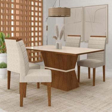 Imagem de Mesa 1,36 Biella Com 4 Cadeiras Estofadas Freijó/off/sd Bege - M.a - A