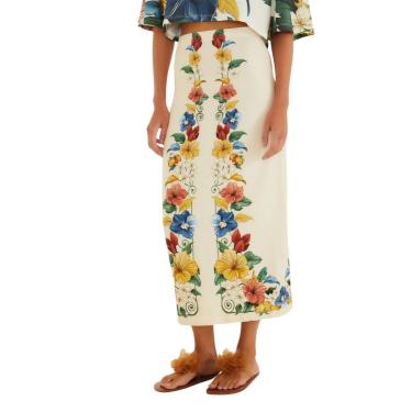 Imagem de Saia Reta Midi Farm Rio Tropicalzinho Lenço-Feminino