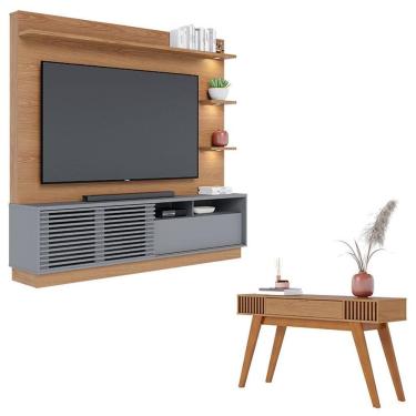 Imagem de Estante Home Theater Campeche Freijó Cinza Acetinado Com Aparador Riviera Freijó - Colibri