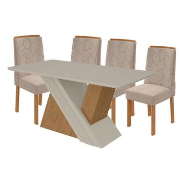 Imagem de Mesa De Jantar Venus 170 Cm Amêndoa Clean Off White Com 4 Cadeiras Astrid Linho Rinzai Bege Amendoa Clean - Lopas