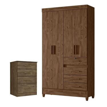 Imagem de Guarda Roupa Solteiro Sobral E Cômoda Ms913 Castanho Wood - Moval