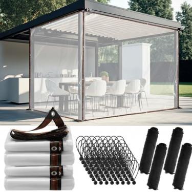 Imagem de Windyun Pacote com 4 lonas transparentes resistentes com borda reforçada de plástico impermeável cobertura de plástico estufa pátio com corda elástica e corda de nylon para móveis de jardim (3 x 3 m)