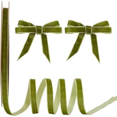 Imagem de 20 jardas × 9,5 cm fita de veludo verde de um lado do dia dos namorados, rolo de fita de cetim para casamento, embrulho de presente, laços de cabelo, arranjos de flores, decoração de casa (azeitona)