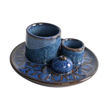 Imagem de IEUDNS Porta-incenso de Sálvia E, Queimador de Incenso 4 em 1, de Mesa, Suporte para Velas E Aromas, Incensário de Cerâmica para Meditação E Larei, Azul escuro