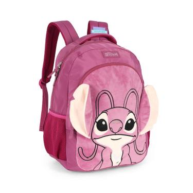 Imagem de Mochila de Costas G Angel Stitch Disney Luxcel | Pink Roxa Pelúcia 3D | Com Orelhas