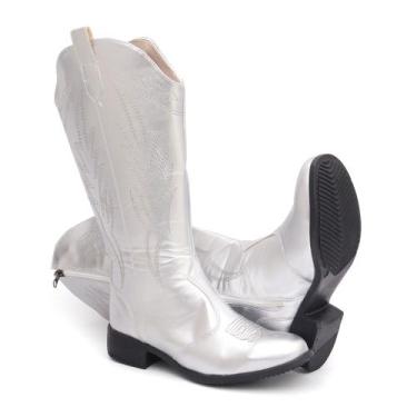 Imagem de Bota Texana Bico Redondo Bordada Em Sintetico Arietto, Prata, 36