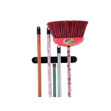 Imagem de Porta Vassouras Rodos e Pás Com 4 Encaixes 5 Ganchos Plástico Resisten