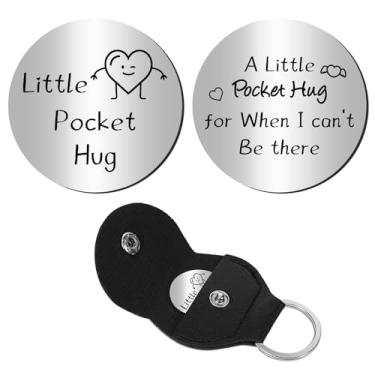 Imagem de CREATCABIN Little Pocket Hug Token Long Distance Relationship Keepsake Aço Inoxidável Dupla Face Moeda Memorial Presentes Inspiradores Suporte de Moeda de Abraço de Bolso com Chaveiro de Couro para