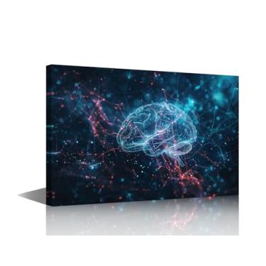 Imagem de Pintura de parede com tecnologia moderna, arte de parede em tela, pôster emoldurado de cérebro humano para quarto de meninos, pintura de inteligência artificial, decoração de parede, trabalho