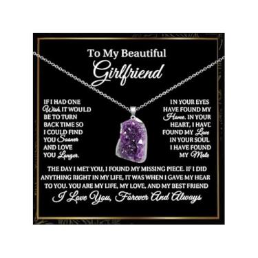 Imagem de Embtrem Presentes para namorada, colar de cristal de ametista para mulheres, colar com pingente de ametista irregular, joias presentes para mulheres, Zinco, Sem Pedra Preciosa