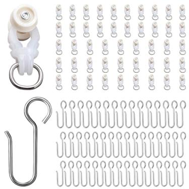 Imagem de Varões de cortina de teto e parede, trilho de cortina, adequado para sala de estar, quarto, banheiro, polias dedicadas e ganchos em S branco (48 conjuntos)