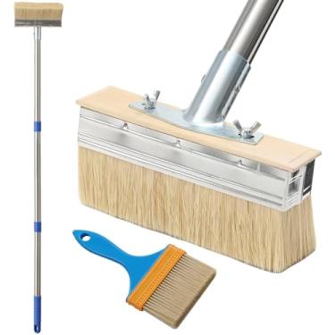 Imagem de Aplicador de pincel de manchas de deck com cabo longo de 152 cm, pincéis de pintura de deck de 18 cm de largura para aplicar manchas, tintas e selantes em deck de madeira, cerca, pátio, parede