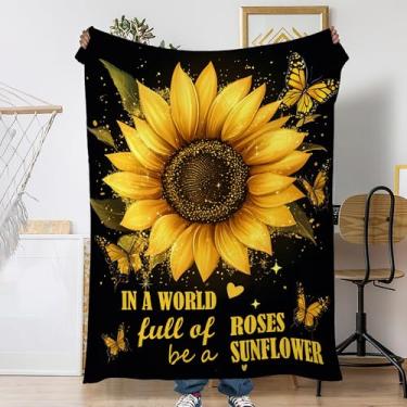 Imagem de Cobertores de sofá de girassol, borboleta dourada, macio, aconchegante e leve para viagem, cobertor de lã de flanela para sofá, cama, acampamento, noites de cinema, assistir TV 127 x 152 cm