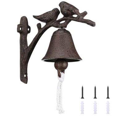 Imagem de Blulu Campainha para pendurar ao ar livre de ferro fundido de ferro fundido campainha vintage rústica grande resistente para decoração de casa de jardim, porta da frente externa, som claro (estilo