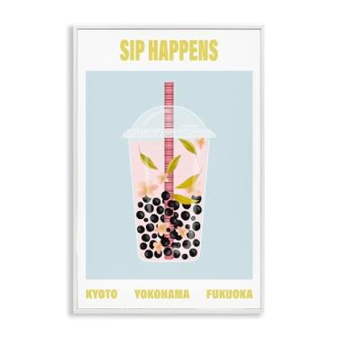Imagem de Stupell Industries Sip Happens Boba Tea White Framed Giclee Art, design by A Barefoot Stylist, 24 x 16