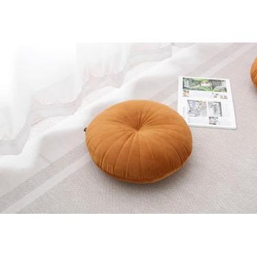 Imagem de Almofada de meditação redonda grande almofadas de chão para adultos, almofadas grossas de veludo para ioga, sala de estar, varanda, exterior, tatame, 46 cm (caramelo)