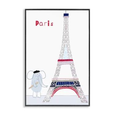 Imagem de Stupell Industries Elefante e Torre Eiffel Arte Giclée Emoldurada Branca, design por Carla Daly, 18 x 12