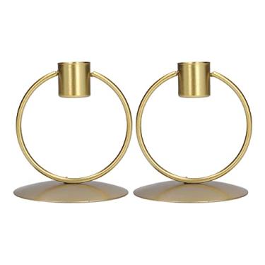 Imagem de Suporte de vela simples elegante de ferro dourado redondo para decoração de mesa de casa Sala de jantar Sala de estar Decoração de bar Ferro dourado 10 x 10 x 11,5 cm Pacote com 2