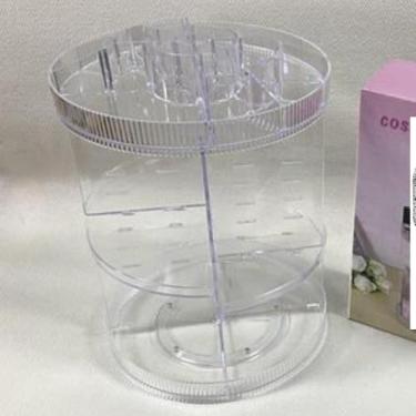 Imagem de Organizador de Cosméticos Giratório 360°, Acrílico Transparente, 32cm x 24cm x 24cm, 4 Bandejas Removíveis, para Maquiagem e Produtos de Beleza