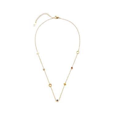 Imagem de PearlLives Colar feminino de trevo de quatro folhas, banhado a ouro 18K, colares de zircônia cúbica, correntes de ouro, gargantilhas delicadas