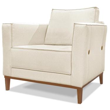 Imagem de Poltrona Decorativa Balli 1 Lugar Pes Madeira Linho Natural Ezz Natural