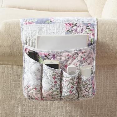 Imagem de Brilliant Sunshine Organizador de 5 bolsos para poltrona reclinável antiderrapante, suporte de controle remoto lavável, armazenamento para revistas, tablets, iPad, 88 x 33 cm, azul e rosa