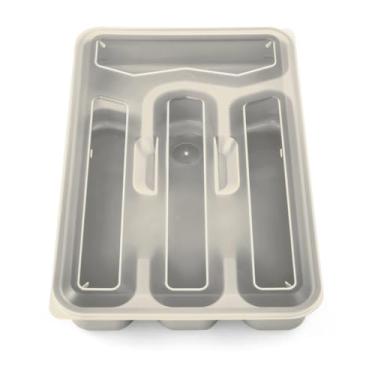 Imagem de Porta Talheres Com Tampa e Divisórias Organizador Gaveta Cozinha (Cinza Palha, 4 Divisórias)