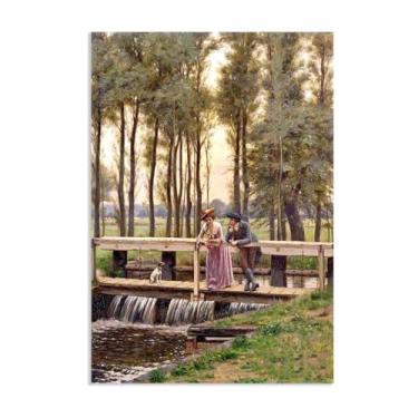 Imagem de SDYJ6GSW Edmund Leighton impressão em tela The Trysting Place por reproduções de pinturas famosas Edmund Leighton pôster arte de parede para sala de estar quarto decoração de parede 100 x 70 cm