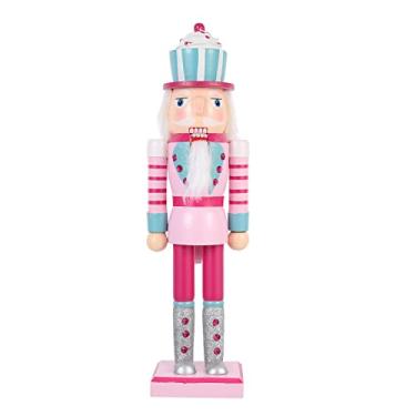 Imagem de PASOLABE Boneco Quebra-Nozes Rosa Decorações de Natal Rosa Figura Quebra-Nozes de Natal 35 cm Ornamento de Quebra-Nozes de Madeira Soldado para Presentes de Natal