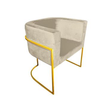Imagem de Cadeira De Jantar Premium Base De Ferro Dourada Veludo Bege