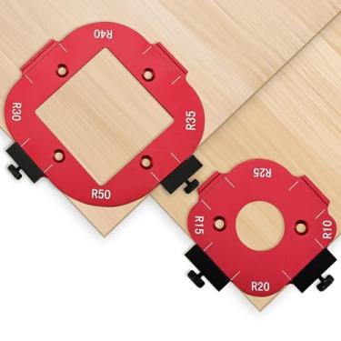 Imagem de Draxzor Pacote com 2 modelos de raio de canto de roteador, gabarito de arredondamento de canto de liga de alumínio premium para marcenaria, conjunto de guias de corte de arco 8 em 1 (R10-R50), serve