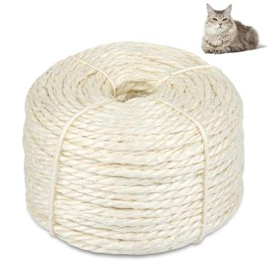 Imagem de Corda de sisal para arranhar gatos, corda natural de árvore de gato, 4 mm, corda de cânhamo faça você mesmo para reparar, recuperar arranhões, substituição de torre de árvore de gatos (branca)