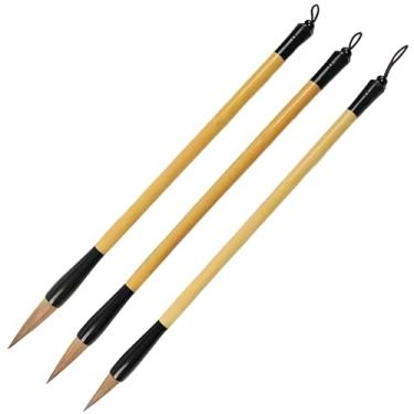 Imagem de Pincéis de caligrafia chinesa tradicional de 3 peças, 3 tamanhos de escovas de cabelo de doninha com alças de madeira